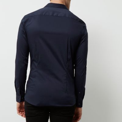 Navy blue muscle fit shirt